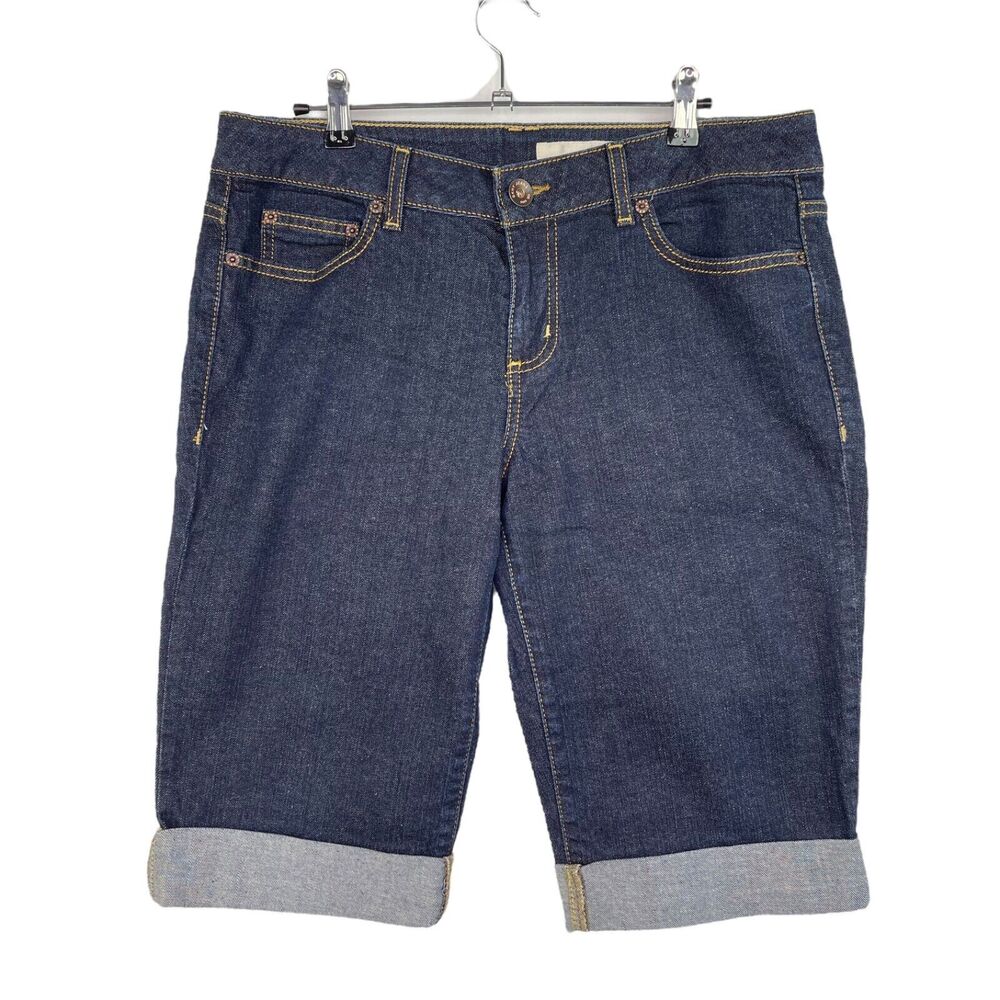 DKNY Jeans Denim Cuffed Bermuda Shorts Dark Wash Mid Rise Women's 12